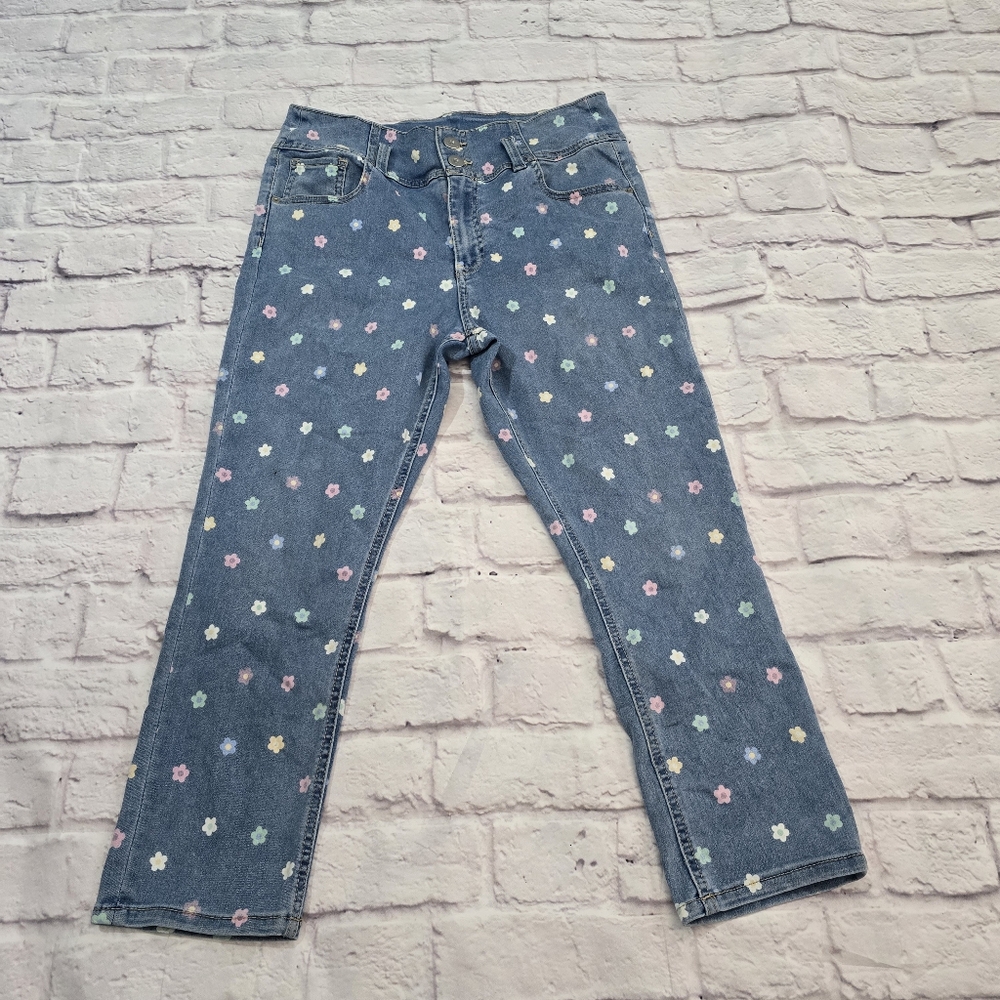 **NO BOUNDARIES* Blue Denim  Multicolor Flower Jeans Size 15